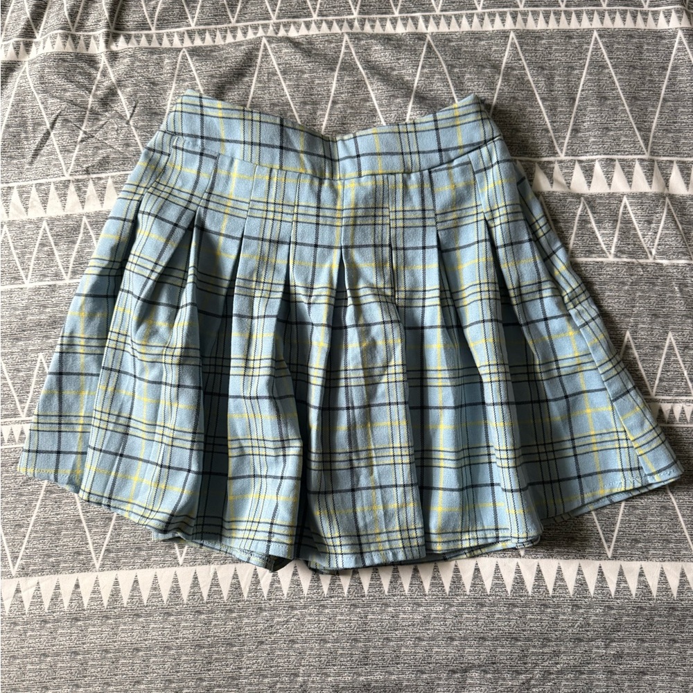 Stradivarius Blue and Yellow Plaid Mini Skirt
